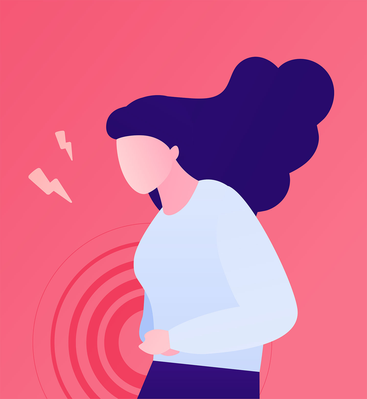 Illustration of a woman holding her stomach in pain